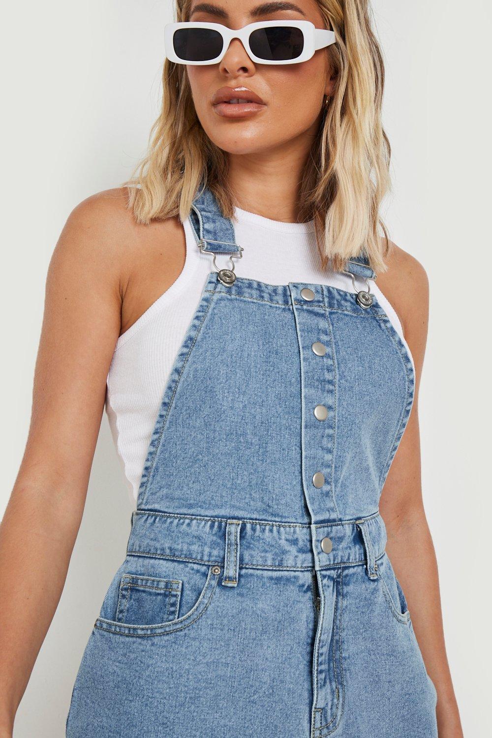 Button Up Denim Pinafore Dress